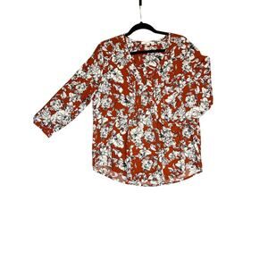 NWT Fun to Fun Floral Long Sleeve Blouse Brick Red